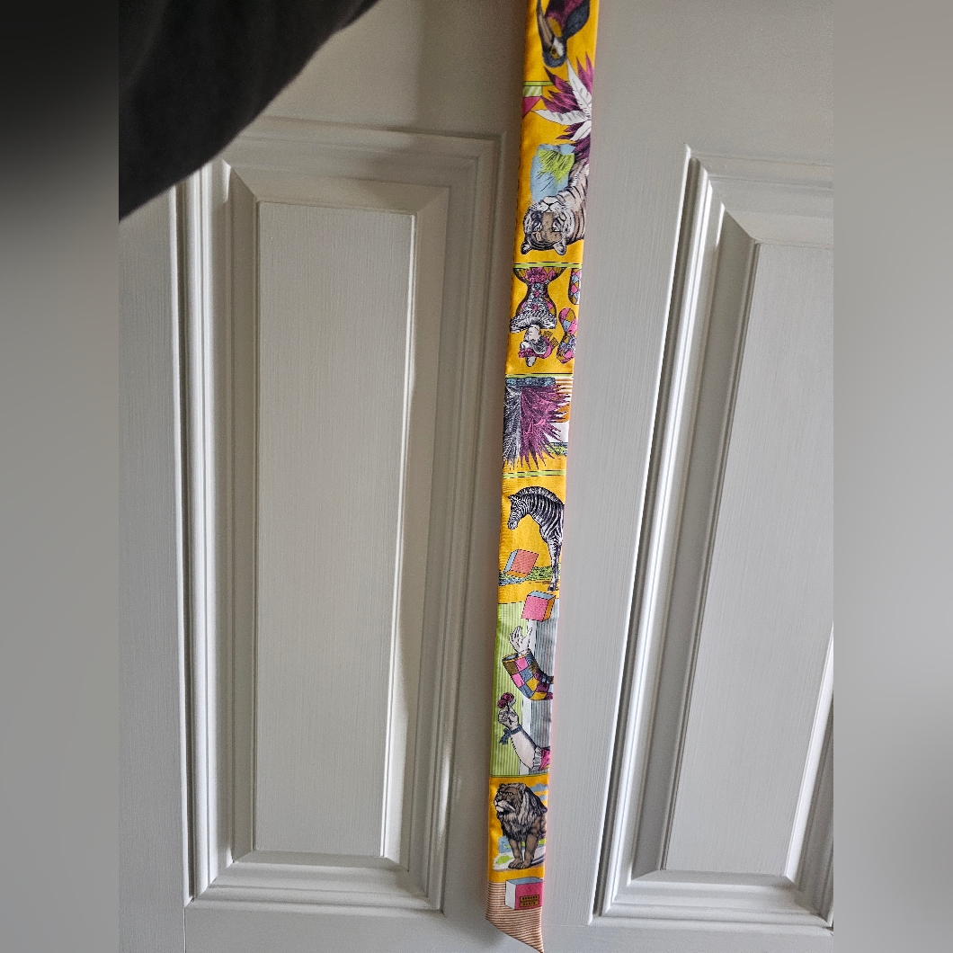 Hermes Vibrant Striped And Dotted Silk Scarf Twilly